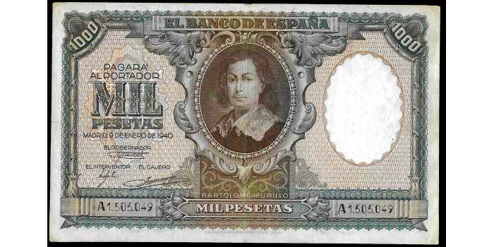 F487E.- 1000 PESETAS 9 DE ENERO 1940 MBC- SERIE A
