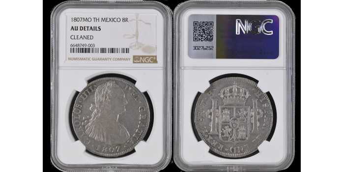 Cy13149.-CARLOS IV - 8 Reales 1807 Mexico T.H.- NGC AU DETAILS