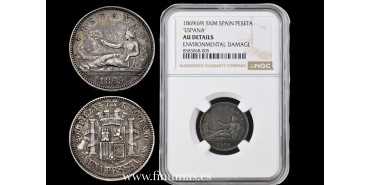 Cy16509N.- G.P Y I REPUBLICA 1 Peseta 1869 Spain.- S.N.M.- NGC AU DETAILS