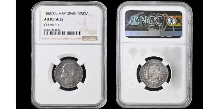 Cy16573N- ALFONSO XII 1 Peseta 1885 (--86) S.M.M. - NGC AU DETAILS