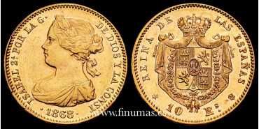 Cy16495.2.- ISABEL II / GOB. PROVISIONAL 10 ESCUDOS 1868 MADRID (18-73)