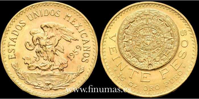 MEXICO K-478 - 20 MEXICAN GOLD PESOS - AZTEC CALENDAR