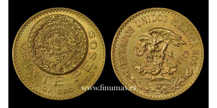 MEXICO K-478 - 20 MEXICAN GOLD PESOS - AZTEC CALENDAR