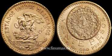 MEXICO K-478 - 20 MEXICAN GOLD PESOS - AZTEC CALENDAR