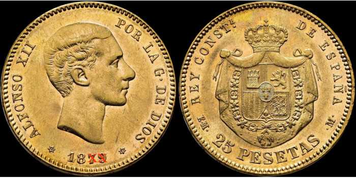 Cy16605.- ALFONSO XII - 25 Pesetas oro AÑO ALEATORIO 1876/81 . - ORO