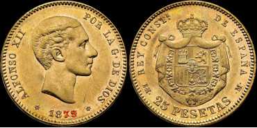 copy of ALFONSO XII - 25 Pesetas gold 1879 (18-79) EMM.  EBC