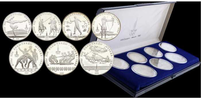 RUSIA - K-179/185 - 4x 5 y 3x 10  Rublos 1980 Olimpiadas Moscú- PLATA