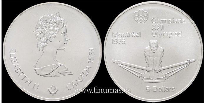 CANADA - K-0091- 5 Dólar 1974. S.C - PLATA