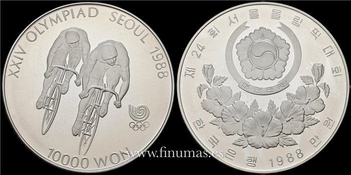 COREA DEL SUR - K-076 10,000 Won 1988 SEUL. Plata - Proof