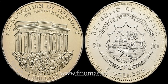 LIBERIA - K-111 5 Dólar 2000. PROOf