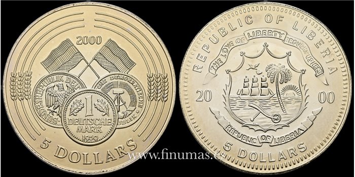 LIBERIA - K-112 5 Dólar 2000 Proof