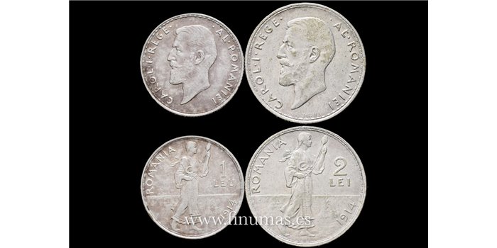 RUMANIA - K-043 1 Leu y 2 Lei 1946. Plata - MBC 2 piezas