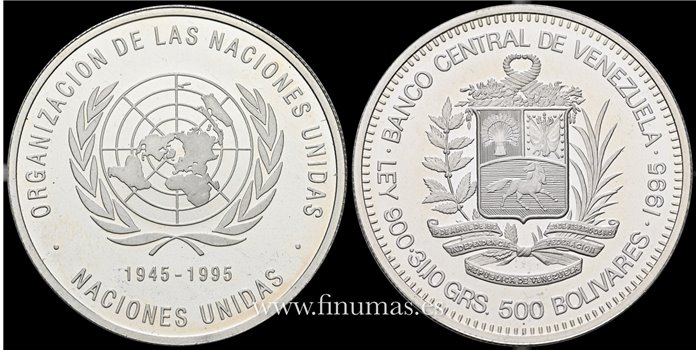 VENEZUELA - K-071 - 500 Bolivares 1995. Plata - Proof