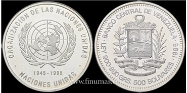 VENEZUELA - K-071 - 500 Bolivares 1995. Plata - Proof