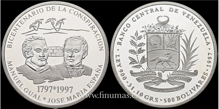 VENEZUEL - A K-074 - 500 Bolivares 1997. Plata - Proof