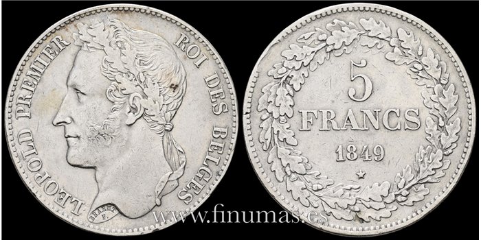 BELGICA - K-003.2 - 5 Francos 1849 - MBC+ 