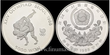 COREA DEL SUR - K-070 -5000 Won 1988 PROOF - PLATA