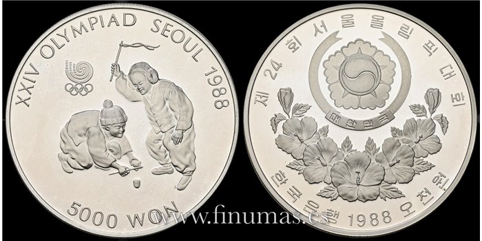 COREA DEL SUR - K-071 -5000 Won 1988 PROOF - PLATA