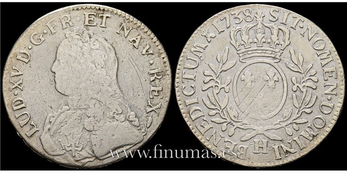 FRANCIA - K-0486h . 1 ECU - 1738 - -LUD XV. BC
