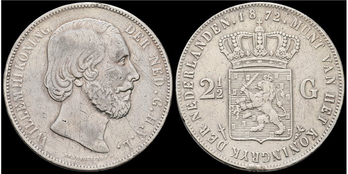 HOLANDA  - K-082. 2 1/2 Gulden 1872  - MBC PLATA
