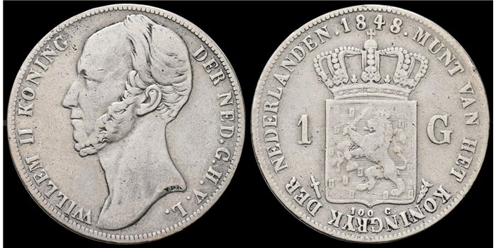 HOLANDA  - K-066.  1 Gulden 1848  - BC+ PLATA
