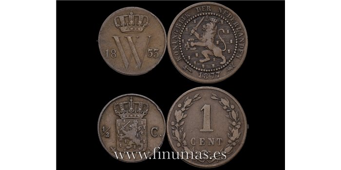 HOLANDA  - K- 090l1/2 Centavo 1853 Y 1 Cet: 1877. 2 PIEZAS. MBC