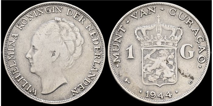 HOLANDA CURACAO - K-045. 1 Gulden 1944 - MBC PLATA 