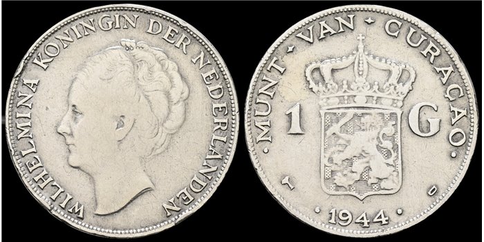 HOLANDA CURACAO - K-045. 1 Gulden 1944 - MBC- PLATA