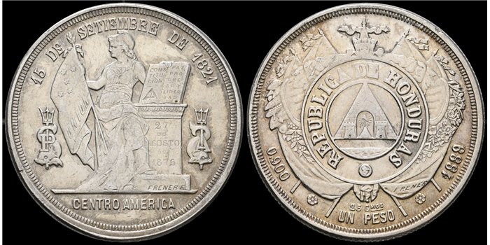 HONDURAS - K-052 1 PESO 1889/88 - MBC PLATA