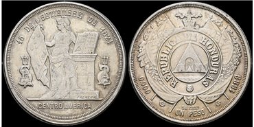 HONDURAS - K-052 1 PESO 1889/88 - MBC PLATA