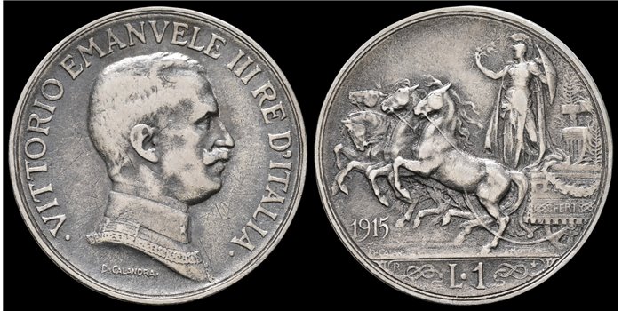 ITALIA  - K-046- 5 LIRAS 1915R -MBC- Plata