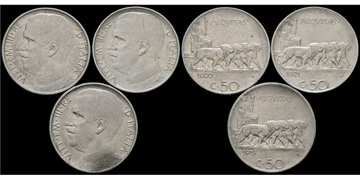 ITALIA  - K-061L2- 20 Cent 1916 -1920 y 1921MBC-  3 piezas