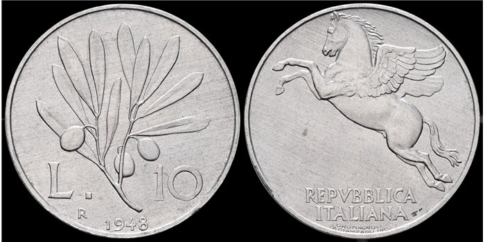 ITALIA  - K-090- 10 Liras 1948 - EBC-  Aluminio