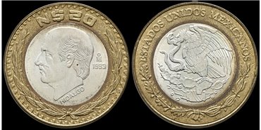 MEXICO - K-561 -20 N. Pesos 1993 Bimetelica con centro de plata S.C