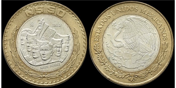 MEXICO - K-571 -20 N. Pesos 1993 Bimetelica con centro de plata S.C