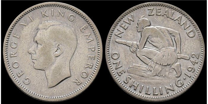 NUEVA ZELANDA - K-010 -1 Schiling 1942 MBC - PLATA