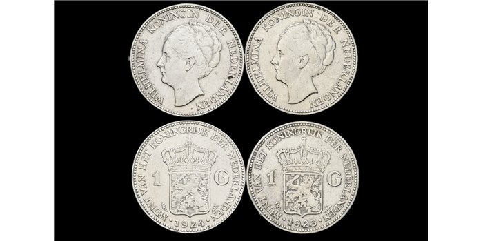 HOLANDA  - K-161L1. 1 Gulden 1923 y 1924  - MBC+ 2 PIEZAS PLATA