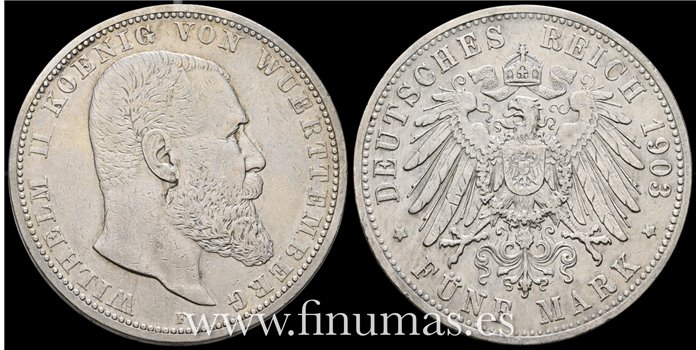 ALEMANIA - WURTTEMBERG  K-632 - 5  Marcos 1903 F - MBC+ Plata 