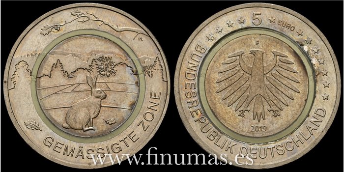 ALEMANIA FEDERA - K-380 - 5 EURO 2019 F "ZONA TEMPLADA". MBC. 