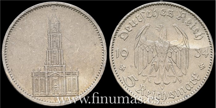  ALEMANIA - III REICH - K-083 - 5 R.Marco 1934 F -MBC plata 