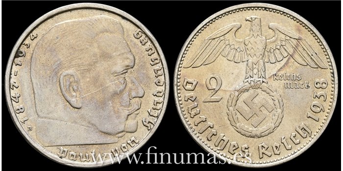  ALEMANIA - III REICH - K-093 - 2 R.Marcos 1938 B -MBC+ plata 