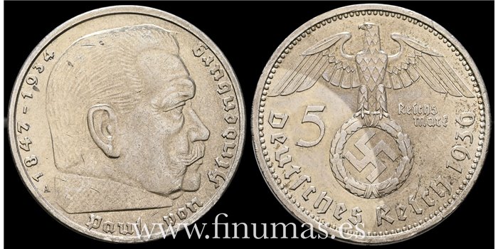  ALEMANIA - III REICH - K-094 - 5 R.Marcos 1936 A -EBC plata 