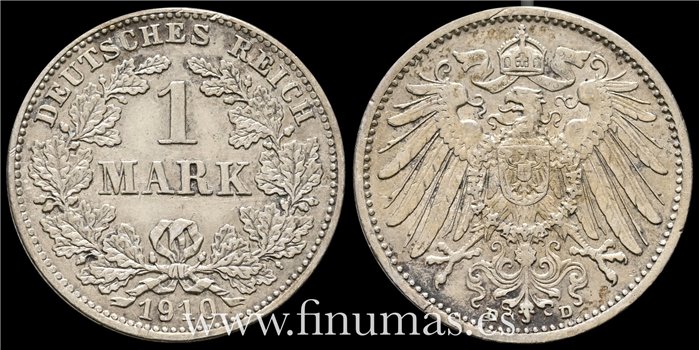 ALEMANIA IMPERIO - K-AM-014-1 Marcos 1910 D    MBC - plata 