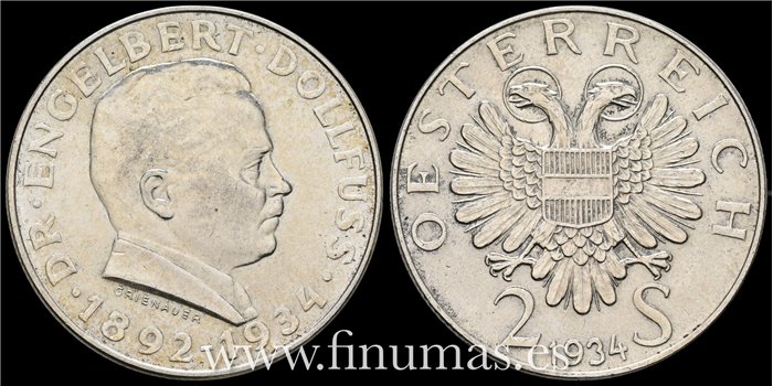 AUSTRIA - K-2849 2 Schilling 1934 - EBC. Plata