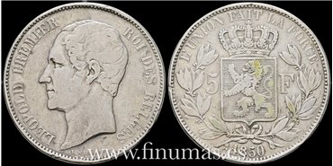 BELGICA - K-017 - 5 Francos 1850 - MBC- PLATA 