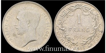 BELGICA - K-073 - 1 Francos 1910 - EBC PLATA 