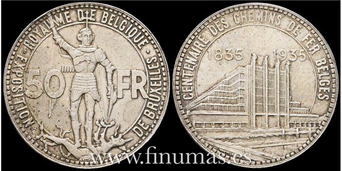 BELGICA - K-106- 50 Francos 1935 - EBC-  PLATA 