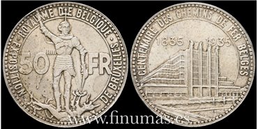 BELGICA - K-106- 50 Francos 1935 - EBC-  PLATA 