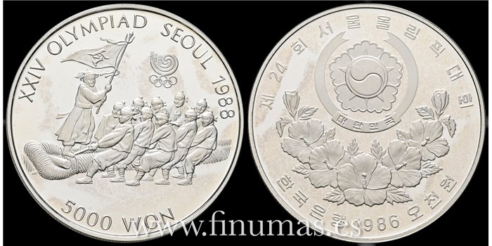 COREA DEL SUR - K-055  5.000 Won 1986 PROOF PLATA