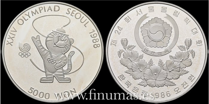 COREA DEL SUR - K-054  5.000 Won 1986 PROOF PLATA